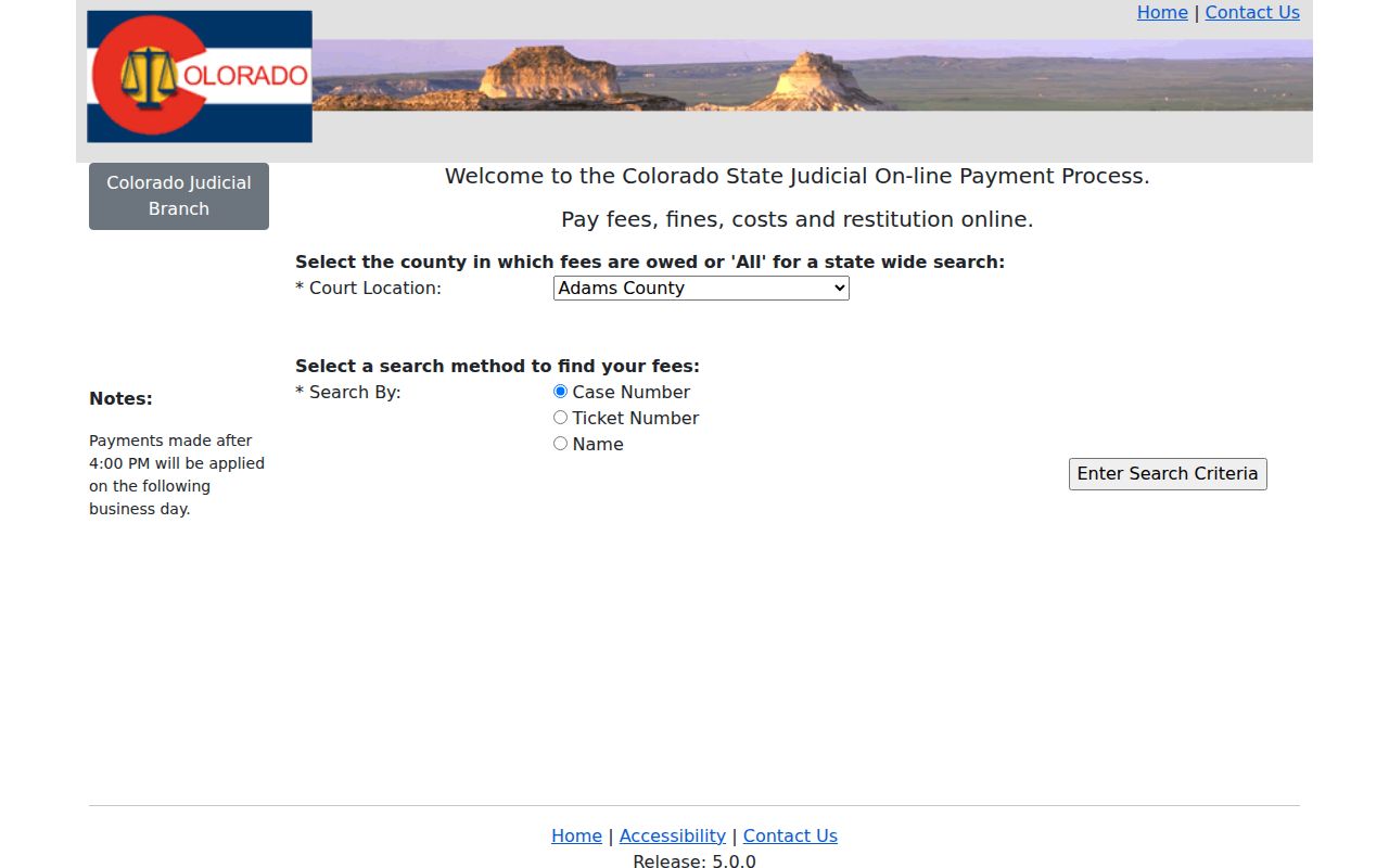 Colorado payment lookup for eligible Eagle County traffic court records