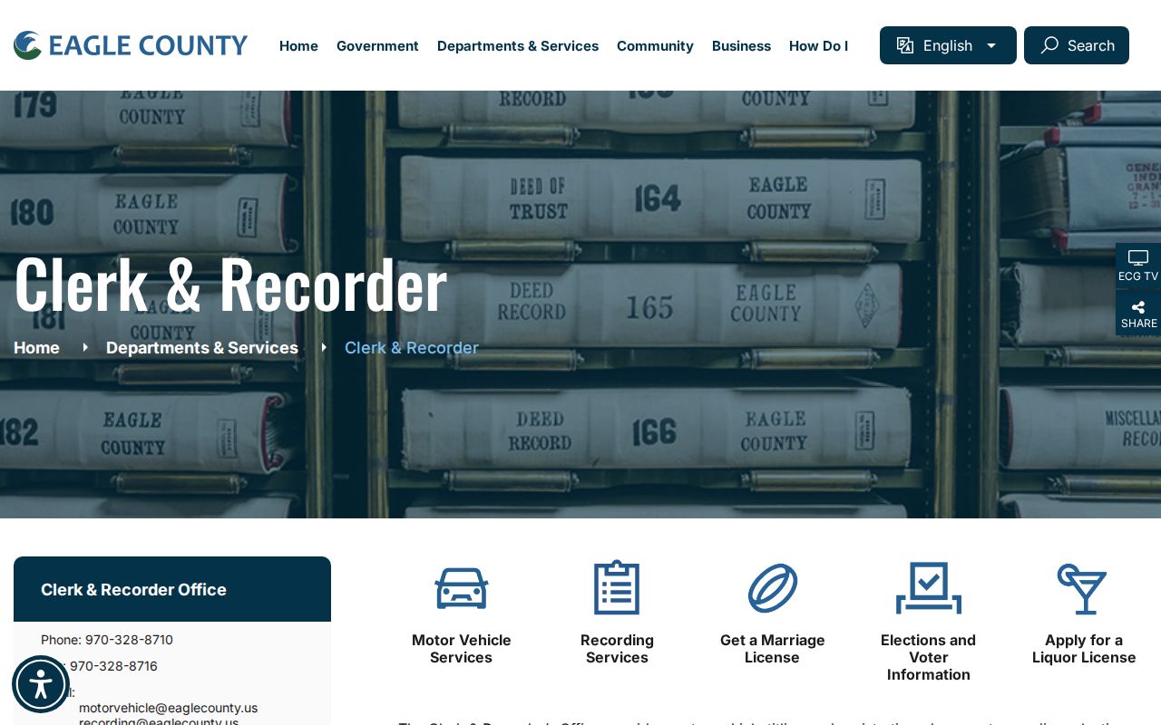 Eagle County Clerk and Recorder page distinguished from Eagle County court case records