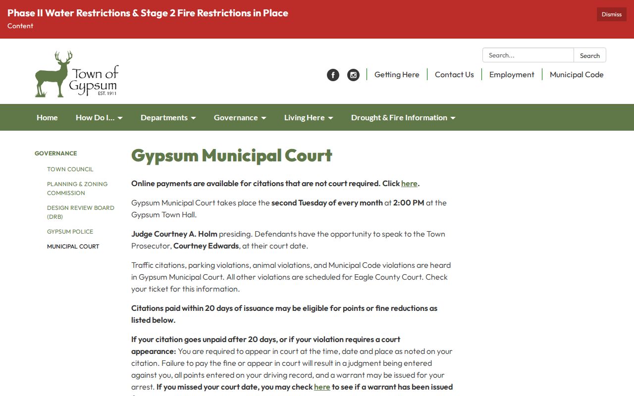 Gypsum Municipal Court records information
