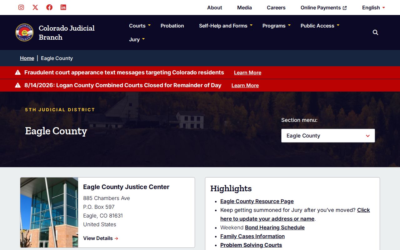 Eagle County court docket trial court locations